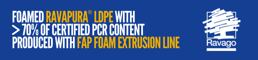 foamed ravapura lpde with certified PCR content produced with FAP foam extrusion line
